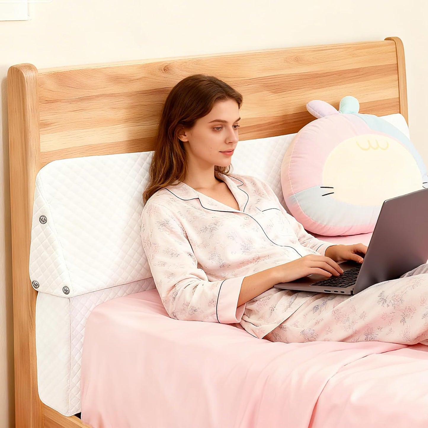 JZHLLA Foldable Pillow Wedge for Headboard Gap 76x6x6in White Cotton Bed Gap Filler with Snap-on Storage Bags Adjustable Pillow Wedge for Headboard Gap
