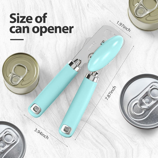 Safring Can Opener Manual, Heavy Duty Stainless Steel Smooth Edge Can Openers With Soft Touch Handle, Oversized Handheld Easy Turn Knob, Multi-Function Bottle Opener, Black