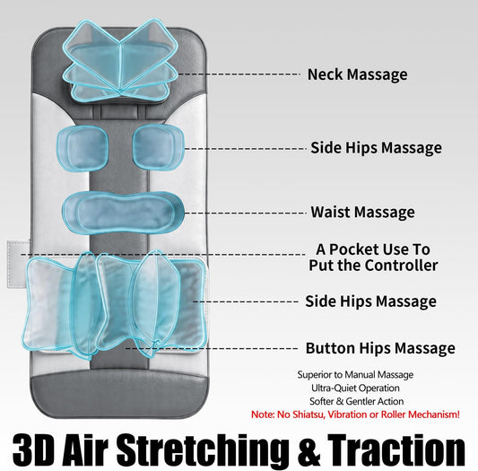 Full Body Stretching Massage Mat with Airbags | Body Discomfort Soothing & 3D Lumbar Stretch | Warm Care for Neck, Back, Waist, Hip | 7 Massage Modes, Portable & Foldable for Home Office Travel