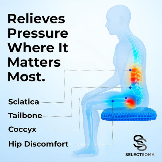 Gel Seat Cushion for Long Sitting, Pressure Relief for Tailbone and Back