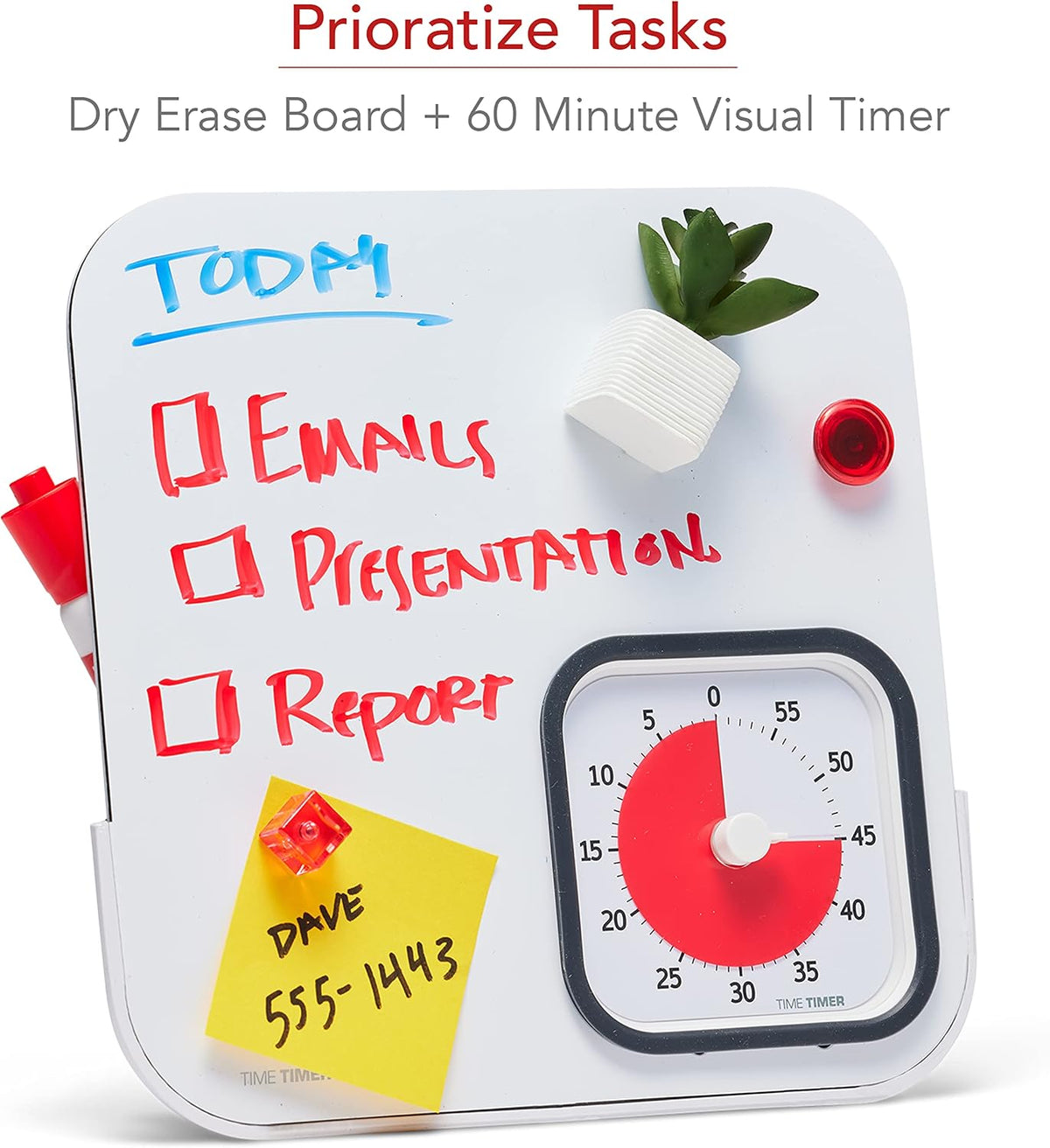 TIME TIMER MOD with Dry Erase Board — 60-Minute Visual Countdown Timer with Magnetic Whiteboard — for Notes, Chores, Classroom and Office Reminders, Visual Schedules, for Kids and Adults (Orange)