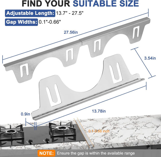 Stove Gap Covers Stainless Steel, Stove Gap Guard Between Stove and Counter | Heat Resistant Stove Gap Filler, Retractable Length 13.8" to 27.5", 0.79" W, Range Trim Kit for Oven Counter Side Gap-Silver