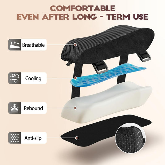 Chair Arm Pads for Office, Wheelchair and Gaming | Memory foam armrest pillows for desk, computer, gaming, office chairs, wheelchairs, and elbow support