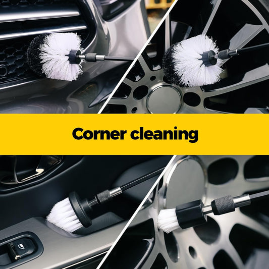 Holikme 7Pack Drill Brush Set with Extension for Car & Home Cleaning | 6 White Nylon Brushes, Power Scrubber Cleaning Kit for Deep Clean, Reaches Corners, Grout, Shower, Carpet, Kitchen