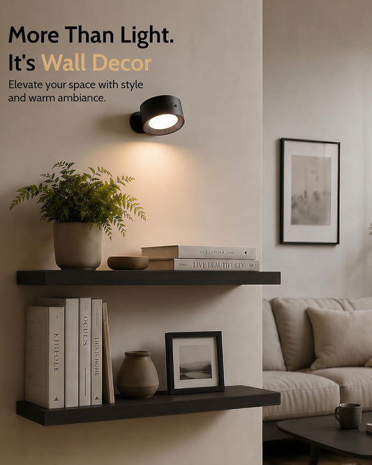 LED Wall Mounted Lights, Rechargeable Wall Sconces, 3 Color Temps, Remote & Touch, 360° Rotating and Dimmable for Bedroom, Bedside & Reading (White, 2 Pack)