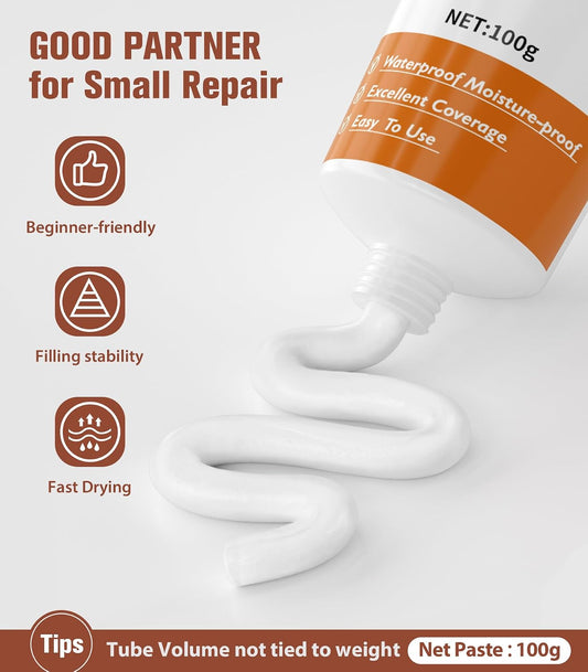 NINGOO Drywall Repair Kit,2 Pack Wall Repair Paste for Wall Holes & Cracks | 4 Wall Patches,2 Scraper,4 Sandpapers,Quick Drying,Apartment Friendly