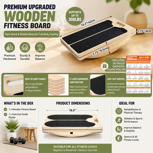 3-in-1 Slant Board Calf Stretch Balance Board | 6 Angle Adjustable, 180/360° Rotate, Anti-Slip 300lbs Capacity, Training Poster for Therapy, Core & Standing Desk Workout