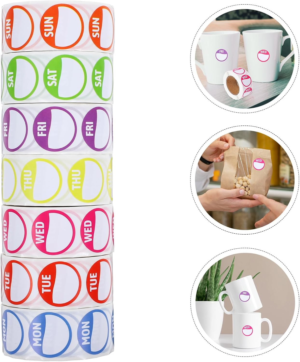 7 Rolls of Removable Weekday Stickers for Inventory Management, Copper Sticker Material, Practical Usage Labels for Bakery Shops and Restaurant Food Rotation