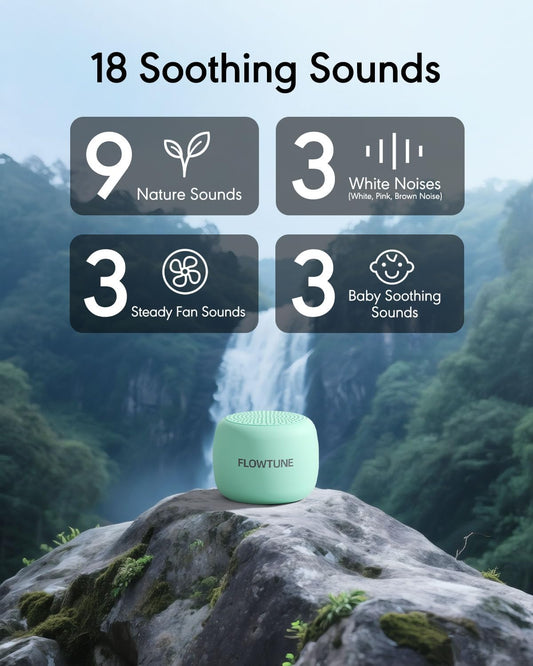 FLOWTUNE Sound Machine White Noise Machine for Baby Adults, 18 Non-looping Sounds, Timer, Memory Function, Portable Sleep Sound Therapy Gift (Mint Green)
