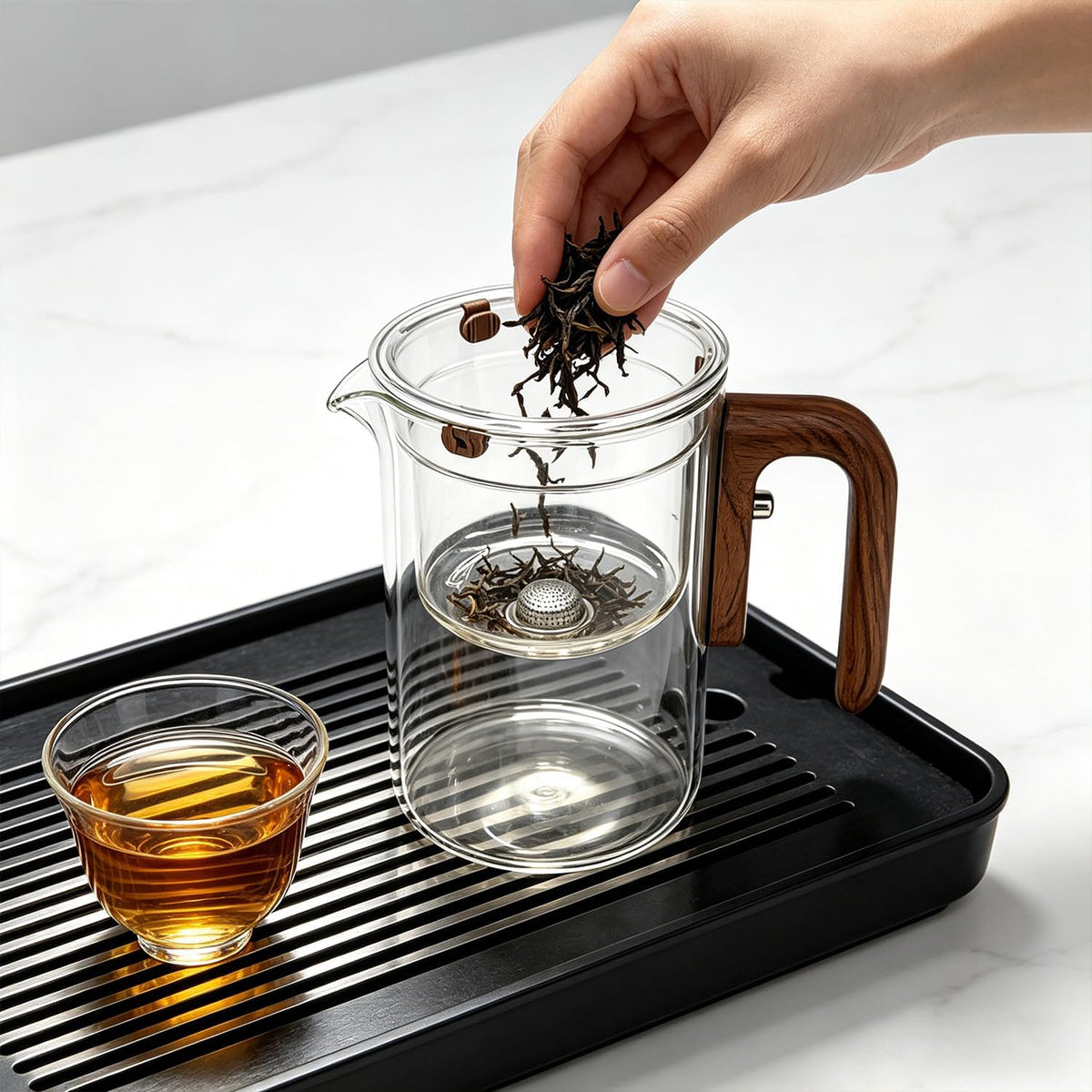 Magic Glass Teapot with Infuser, 24oz (700ml) Heat-Resist Boro Glass Brewer, Instant Water Separation & Clean-Press Leaf Removal, Perfect for Blooming & Loose Leaf Tea, Elegant Gift Box