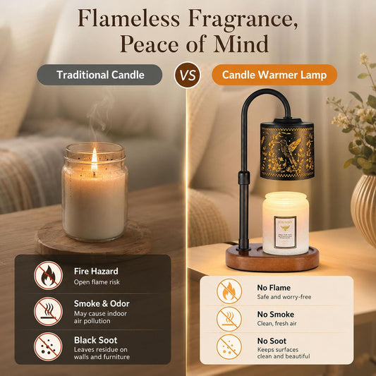 Dimmable Candle Warmer Lamp with Timer Adjustable Height for Scented Jar Candles Electric Candle Wax Melt Warmer for Home Decor Christmas Birthday Gifts for Women Mom(Hummingbird)