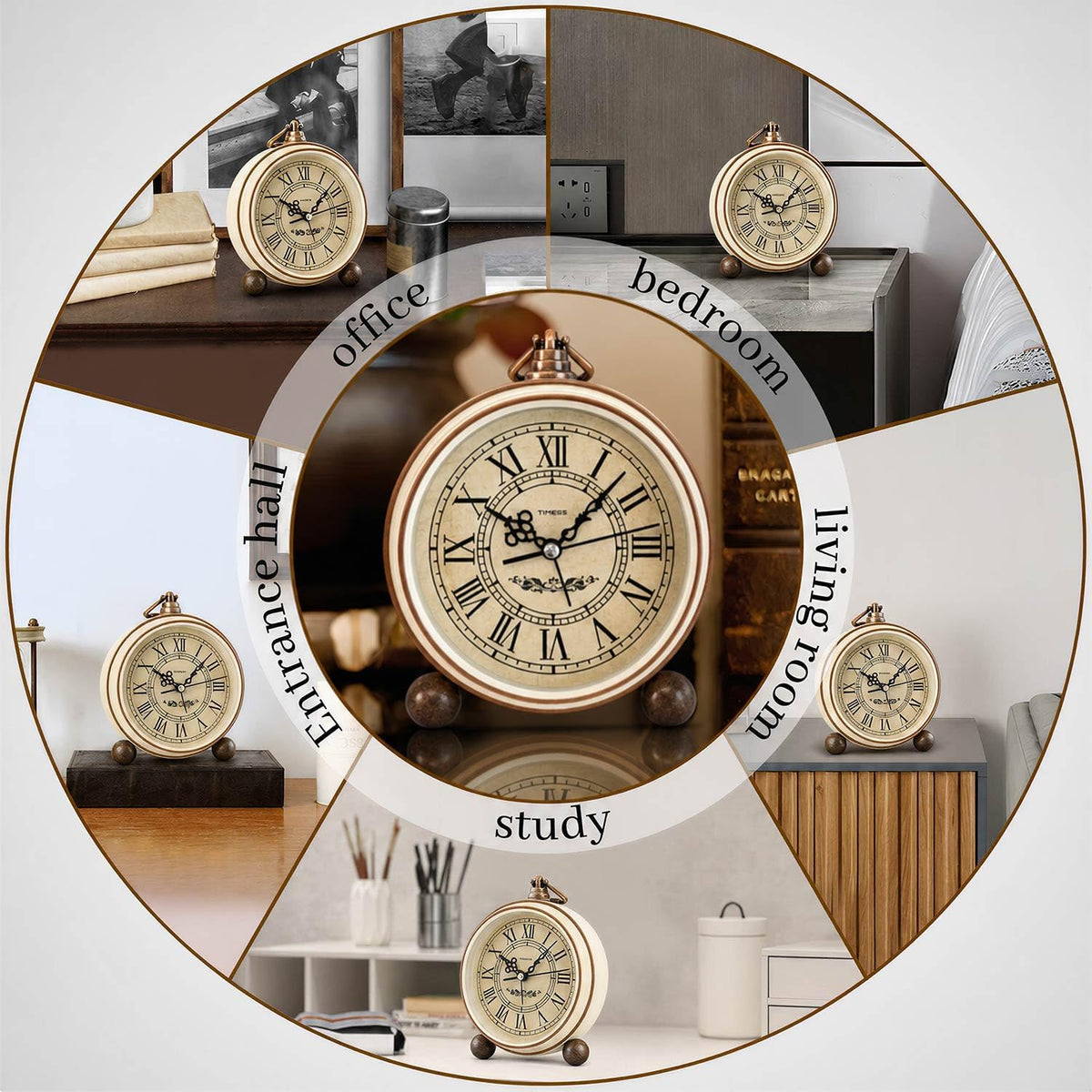 TIMESS 4.3-Inch Vintage Analog Alarm Clock, Silent Non-Ticking, Brown