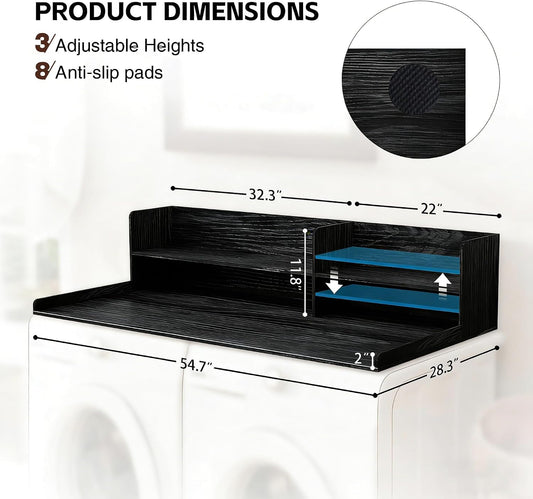 2 Tier Wooden Washer Dryer Topper, Large Laundry Countertop Cover, Walnut | Washer And Dryer Topper Non-Slip Pads,Over Washer And Dryer Shelves For Clothes Folding,Space Saving Laundry Room Organizer