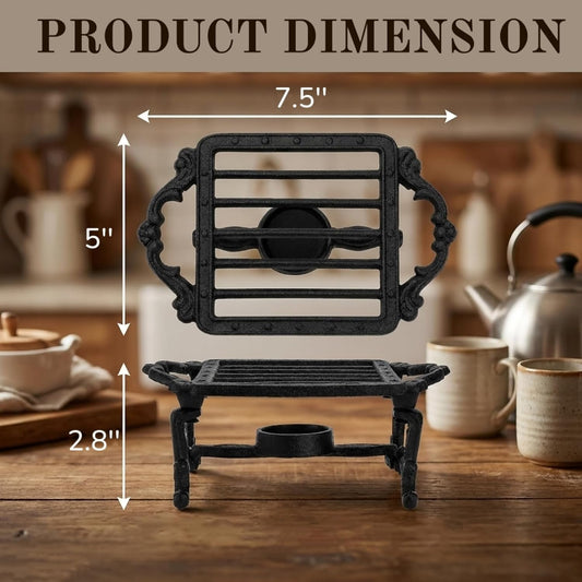 Cast Iron Teapot Warmer, Tealight Holder, Handle | Heavy-duty Teapot Heater, Kettle Stand Coffee Cup Base for Heating Milk, Food, Tea, Soup
