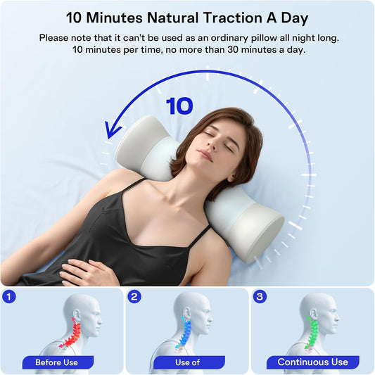 Neck Roll Pillow - Cooling Cover Round Neck Pillow for Sleeping - Memory Foam Cervical Support Pillow - Ergonomic Cylinder Pillows for Neck, Leg, Back, Yoga, Relaxing (Grey Blue)