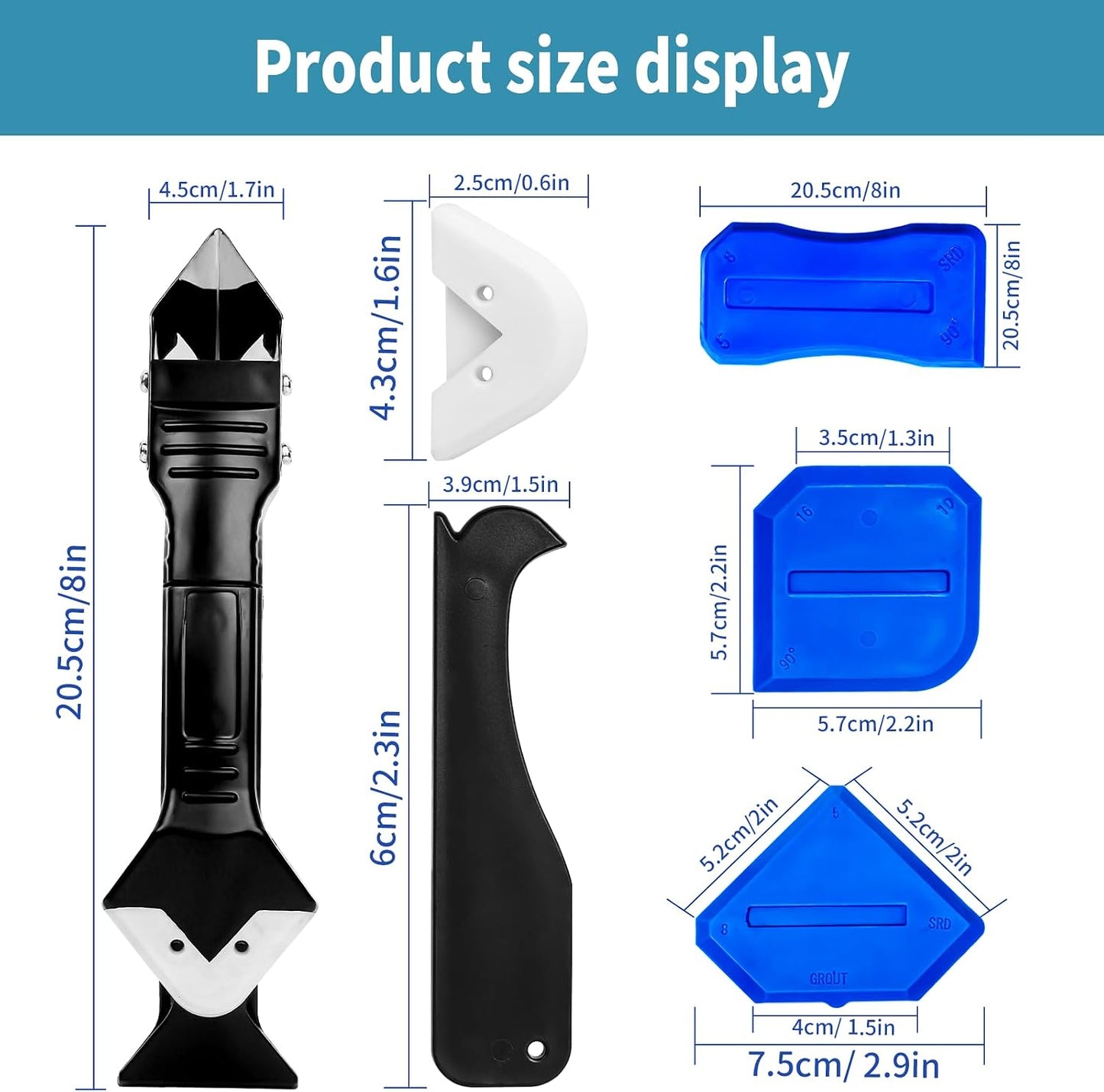 Silicone Caulking Tool Kit,Glass Glue Angle Scraper,Floor Glue Scraper, Caulk Remover Tool, Stainless Steelhead Caulk Remover and Sealant Scraper, Caulk Remover for Kitchen,Bathroom,Window,Joint,