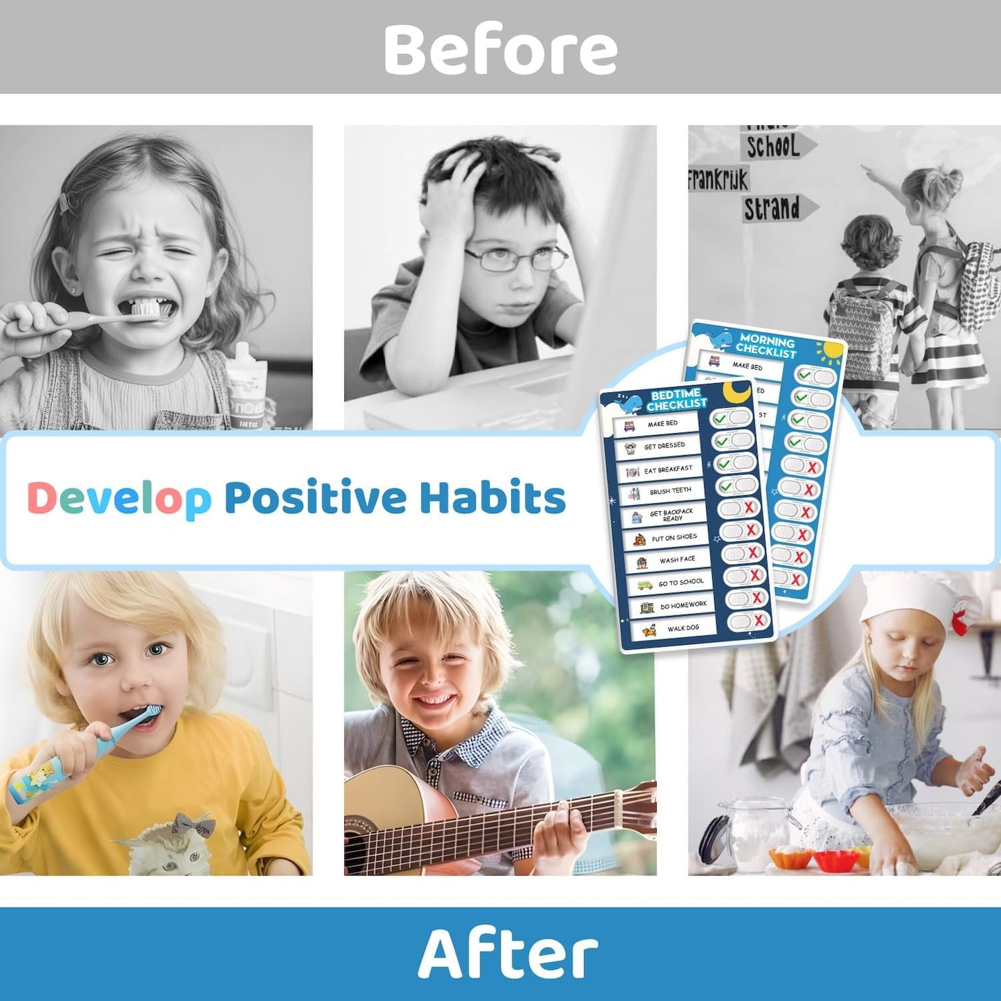 2 in 1 Upgraded Slider Morning/Bedtime Routine Chart for Kids Toddlers - Magnetic Kids Chore Chart for 2 Kids, Dry Erase Chore Chart for Kids, Visual Schedule for Kids with Cute Chore Stickers