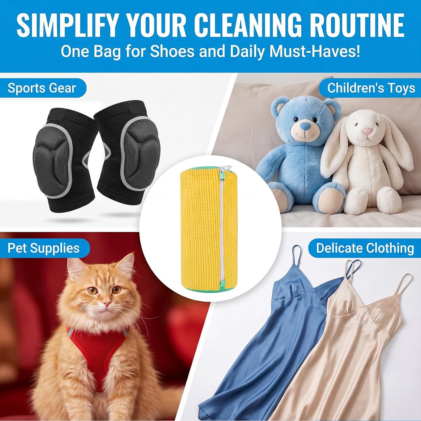 2-Pack Shoe Washing Machine Bag, Microfiber Chenille Laundry Bag for Sneakers - Self-Locking Zipper, 360° Deep Clean, Noise Reduction, Fits All Shoe Sizes, for Tennis Running & Kids Shoes