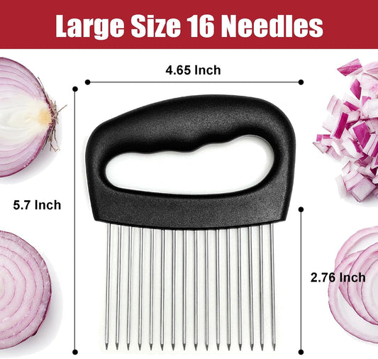 Extra-Large Onion Holder for Slicing, Onion Cutter, Onion Slicer Holder, Stainless Steel Tomato Slicer Vegetable Cutter for Potato, Tomato, Lemon, Meat Tenderizer, Kitchen Food Slicer Guide