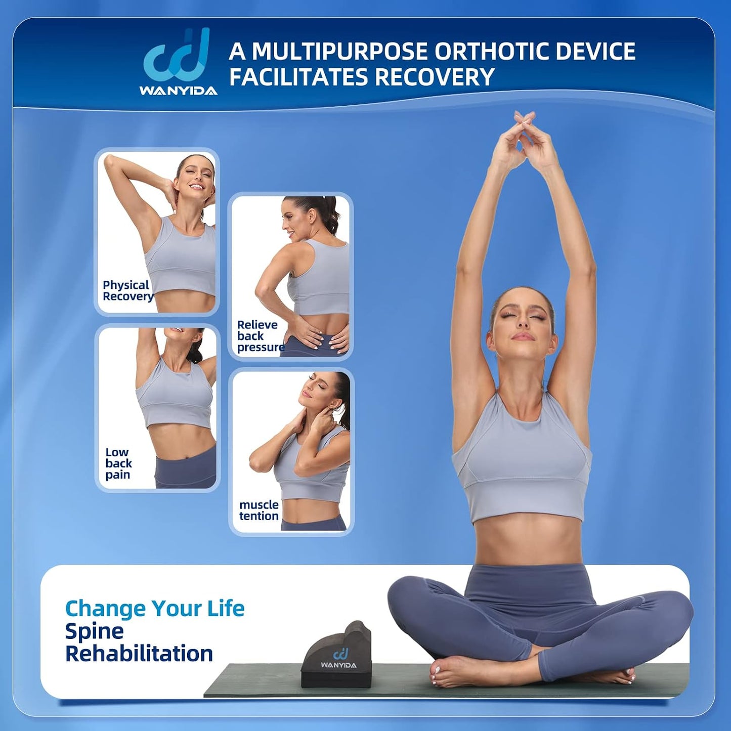 Lumbar Orthotic Traction Roll Device, Lower Back Stretcher for Pain relief, Back Traction for Lumbar Decompression, 3 Height Adjustable Lumbar Stretcher, Chiropractic