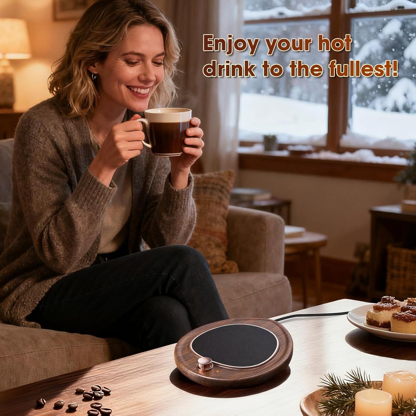 Coffee Mug Warmer - Large Candle Warmer Plate, 2-Temp Setting (131℉ & 113℉) & Fast Heating, Elegant Desk Warmer for Coffee/Tea/Milk/Candle, Ideal Office Home Gift (Black)