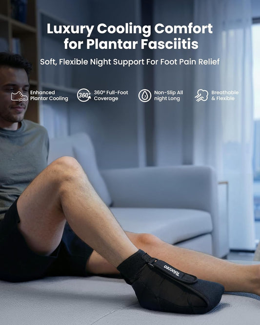Tolaccea Plantar Fasciitis Night Splint Ice Pack Sock with Full Foot Ice Gel & Enhanced Cooling Arch Gel Pack, Adjustable Foot Splint for Women & Men for Foot Drop & Heel Pain (S/M)