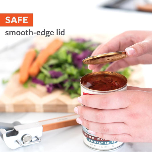 Full Circle Smooth-Edge Stainless Steel Can Opener, Safe & Easy No More Sharp Rims, Compact Portable Design with Integrated Bottle Opener