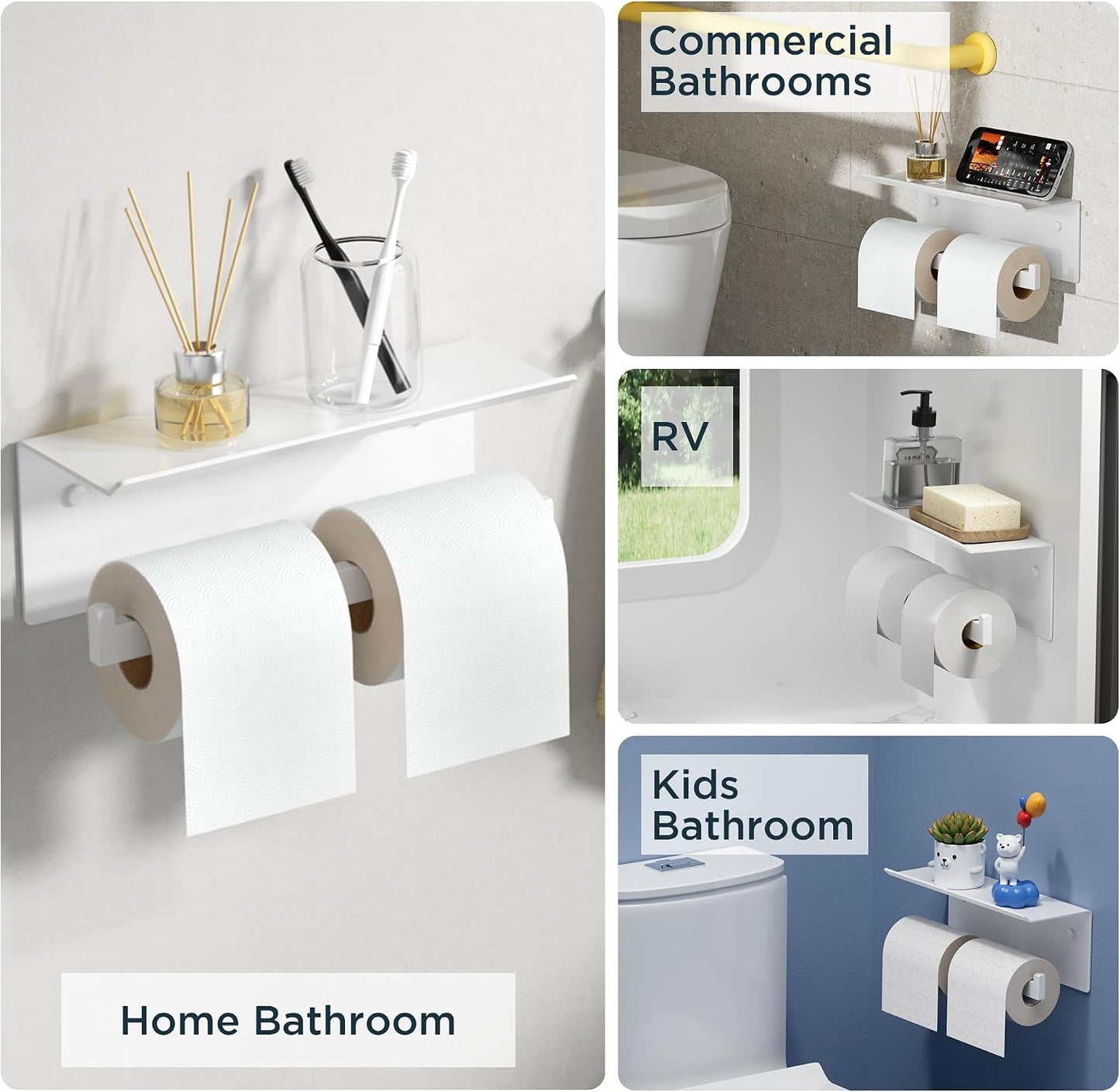 FORIOUS Toilet Paper Holder with Shelf, Commercial Toilet Paper Dispenser | Brushed Nickel | SUS304 Stainless Steel Wall Mount Double Bathroom Tissue Roll Holder for Hotel, Apartments, etc