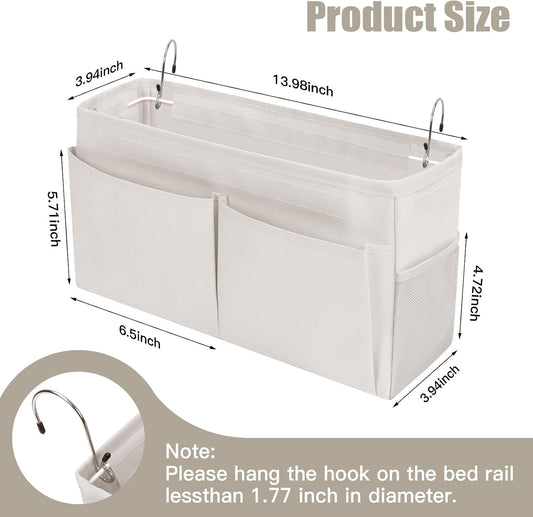 Bedside Caddy Organizer with Fixed Straps, Bunk Bed Caddy ideal for Home, Bunk Bed, Dorm, Hospital, Crib, Versatile Bedside Storage Solution (Grey)