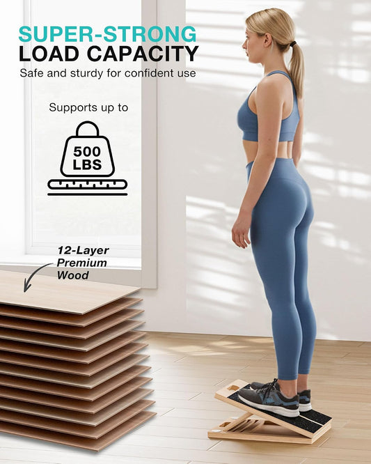Slant Board for Calf-Stretching - Adjustable Wooden Incline Wedge for Squats and Balance, Portable Calf Stretcher for Ankle, Knee and Achilles Heel Support, Exercise Equipment for Therapy