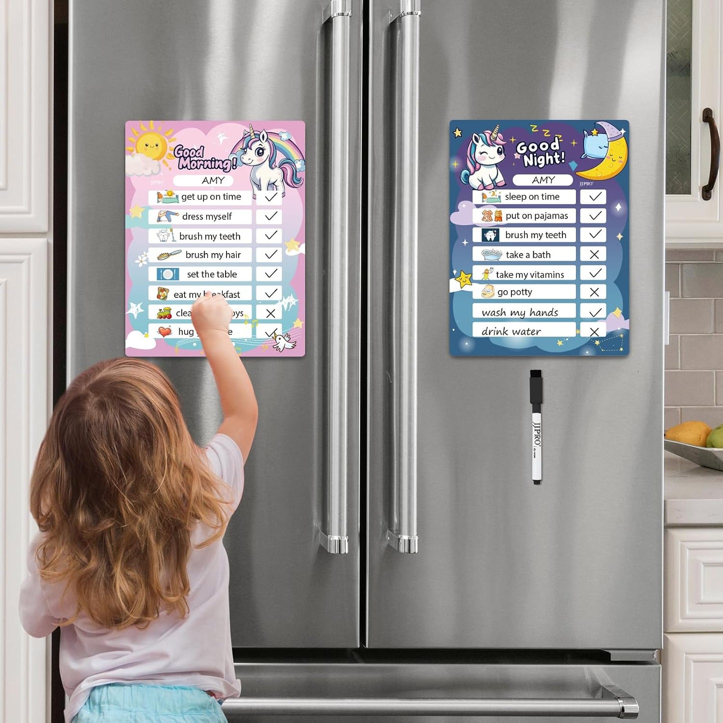 JJPRO Bedtime/Morning Routine Chart - Magnetic Daily Schedule Board for Kids - Outer Space