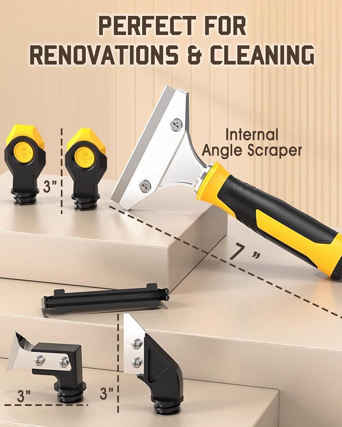 All-in-One Professional Caulk Remover Tool – Multi-Functional Scraper with Interchangeable Heads for Seamless Tile, Grout, and Bathroom Renovation, Ergonomic Handle & Durable Stainless Steel Blade