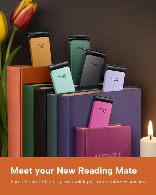 86lux Book Light, Rechargeable Reading Lights for Books in Bed | Ultralight Clip-on LED Bookmark Lamp with 3 Amber Colors & Stepless Dimming for Night Reading for Book Lovers, Ashen
