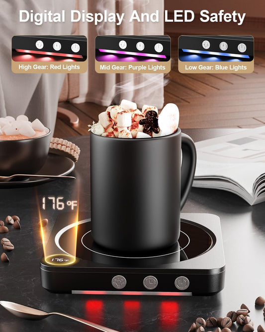 House Gem Coffee Mug Warmer for Desk, Candle Warmer Plate, 12H Timer, Wood | Fast Heating to 176°F, LED Display, Color-Coded Lights, Temperature Memory, 5.2-Inch Plate; Coffee Gifts