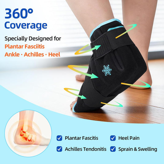 Comfytemp Ankle Foot Ice Pack Wrap for Plantar Fasciitis Relief, Heel Pain | FSA Eligible HSA, Gel Ice Hot Bag for Injury Reusable Gift for Swelling, Achilles Tendonitis, Sprain, Women Men Gift, 1 Pack