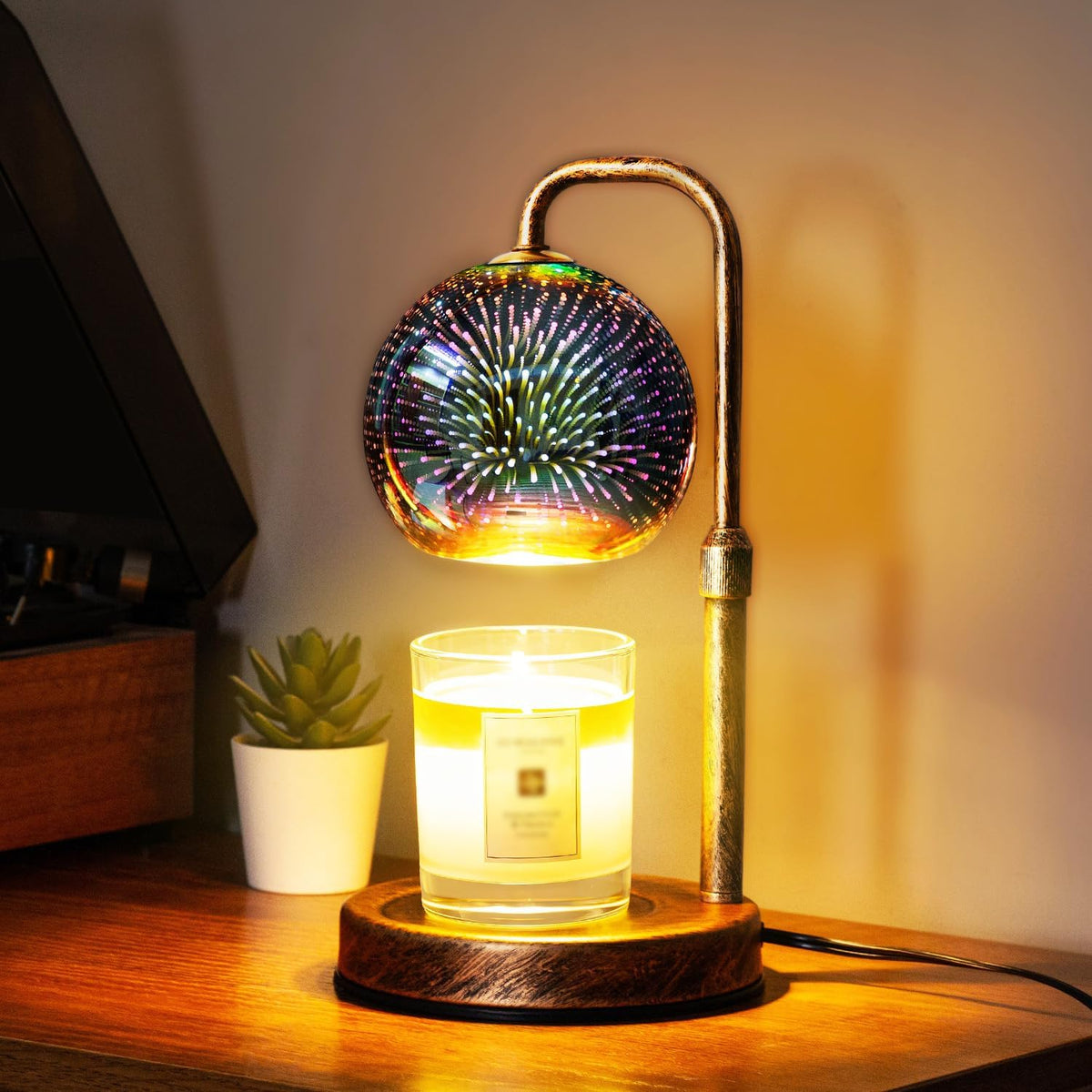 Glocusent Candle Warmer Lamp with Timer, Dimmable, Adjustable Retro 2 Bulbs