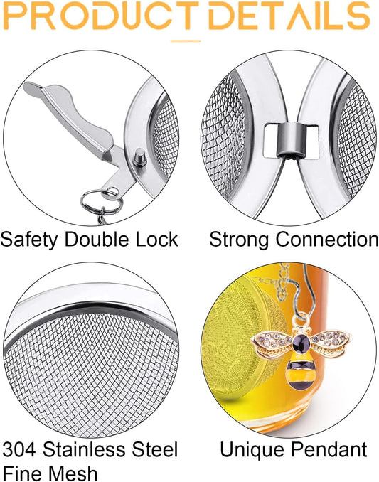 Stainless Steel Tea Infusers, Set of 2 TeaSanavie Tea Strainer Tea Ball with Honeybee & Flower Charms for Loose Leaf Tea
