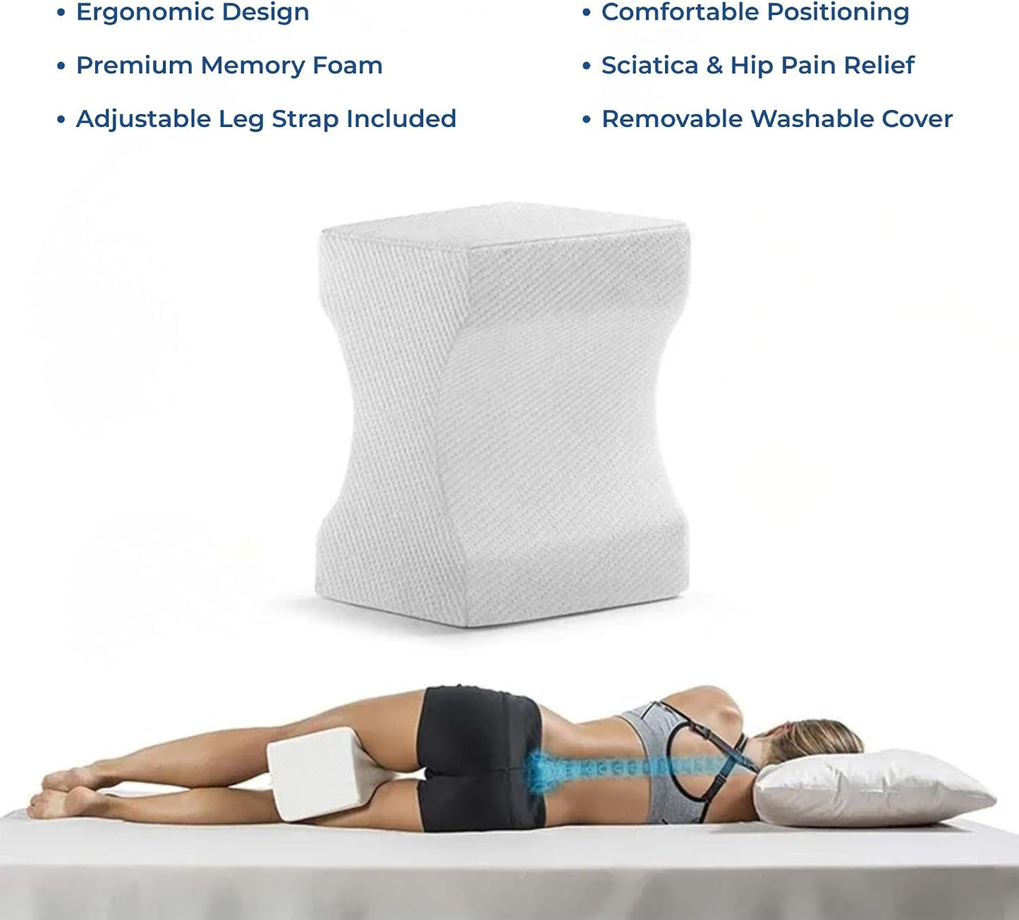 Home & Travel Gear Knee Pillow for Side Sleepers — Memory Foam Leg Pillow with Adjustable Strap | Hip & Lower Back Comfort | Ergonomic Support for Comfortable Positioning | Removable Washable Cover