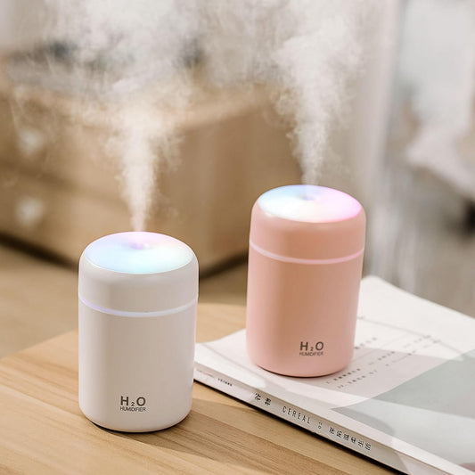 Portable Mini Humidifier, Colorful Volcanic Texture, 300mL Cool Mist Humidifier, USB Powered, Auto Shut-Off. Perfect for Bedroom, Office & Car.