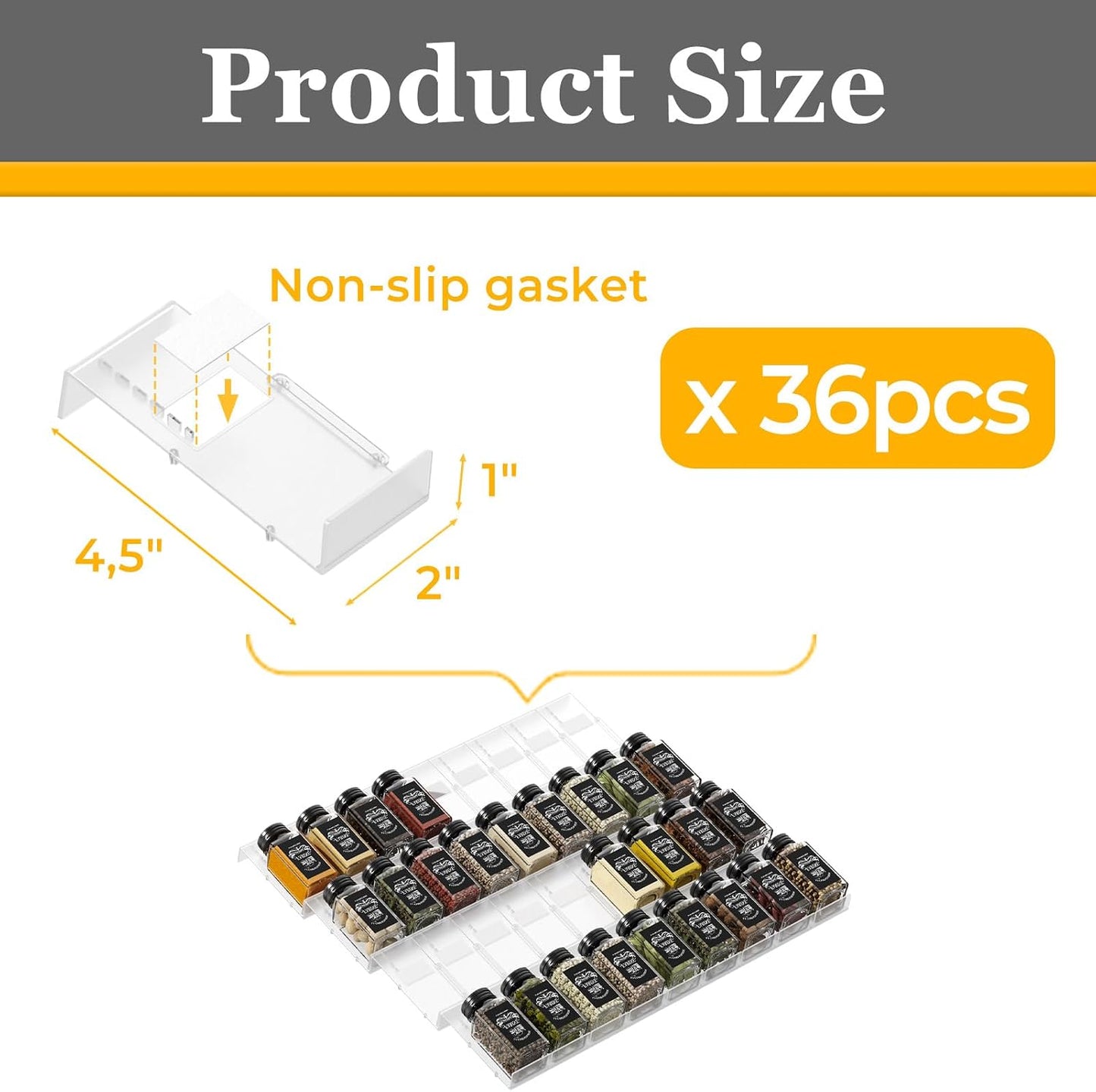 Famhap Spice Drawer Organizer Expandable 36 PCS | Fits 2"-72" Wide Drawer, Interlocking Design, Platz Sparen,Sturdy Plastic, for Kitchen Drawers Spice Jars