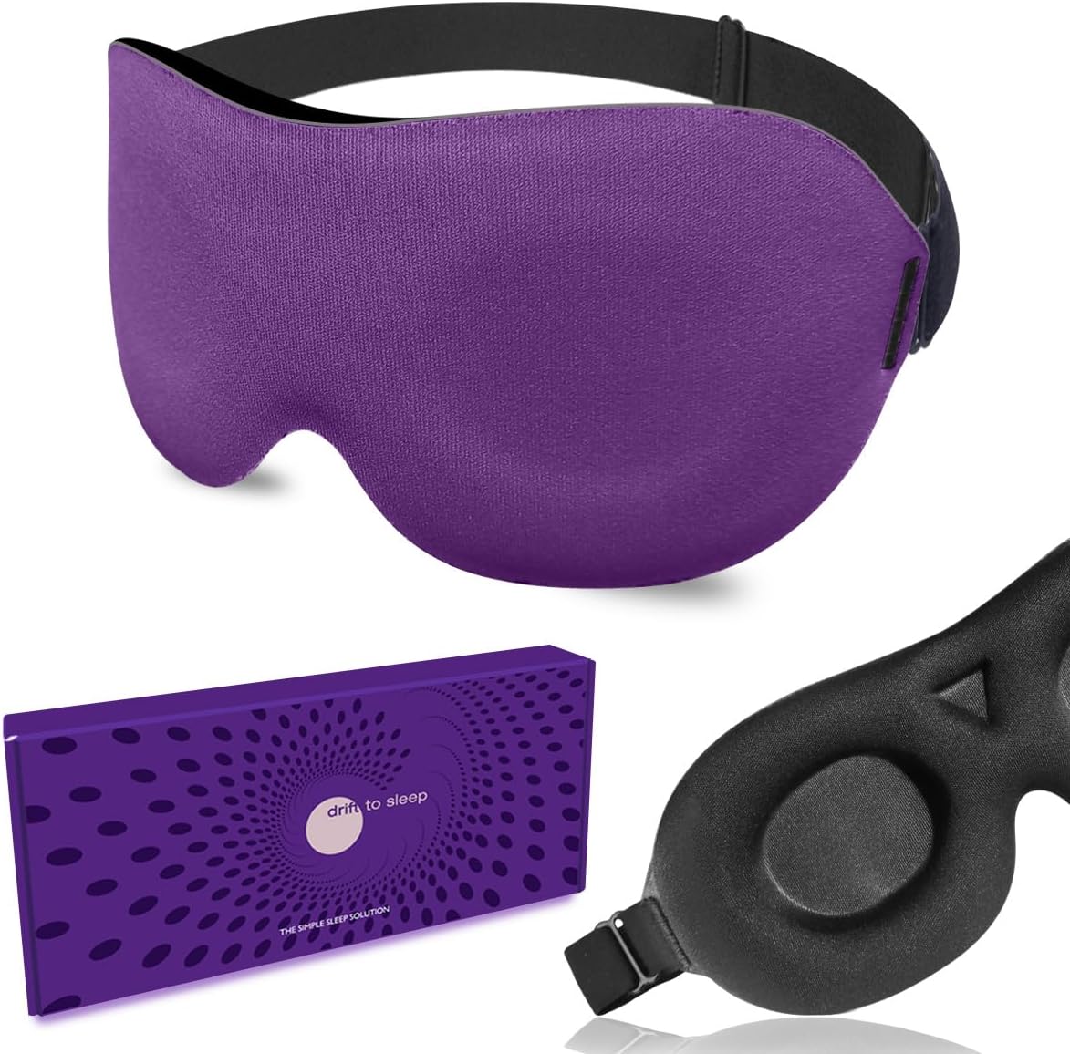 DTS Eye Sleep Mask for Side Sleepers Men Women Zero Eye Pressure 3D Cups Complete Light Blocking Night Blindfold with Adjustable Strap Shade Cover Sleeping Mask for Travel Nap Work Home (Black)