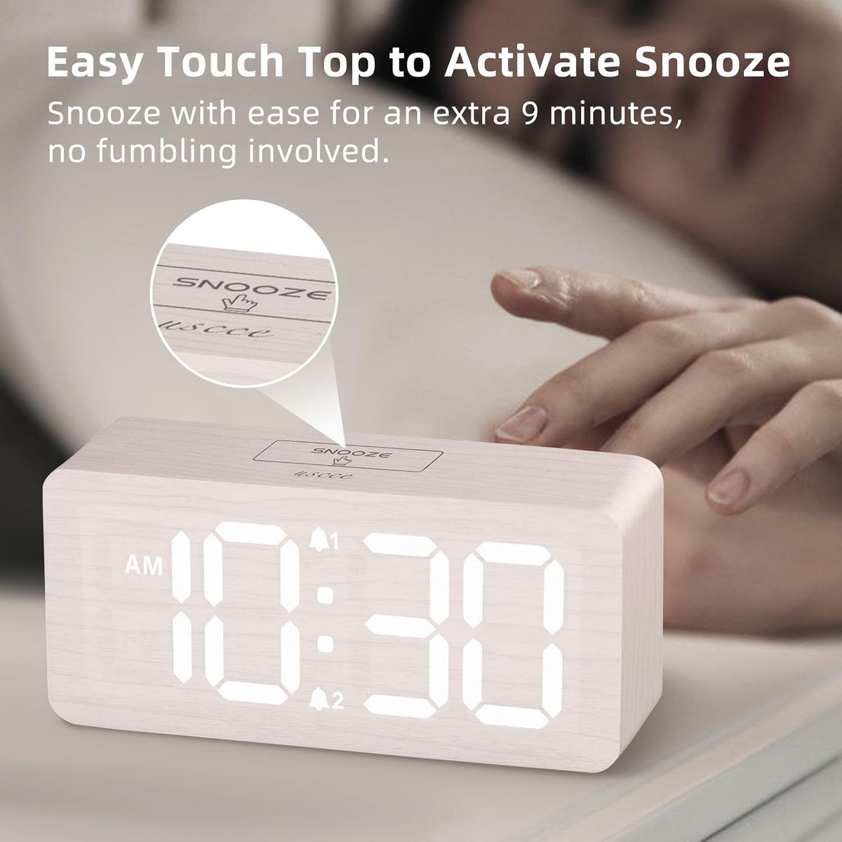 uscce Wooden Digital Alarm Clocks for Bedrooms with 0-100% Dimmable Display