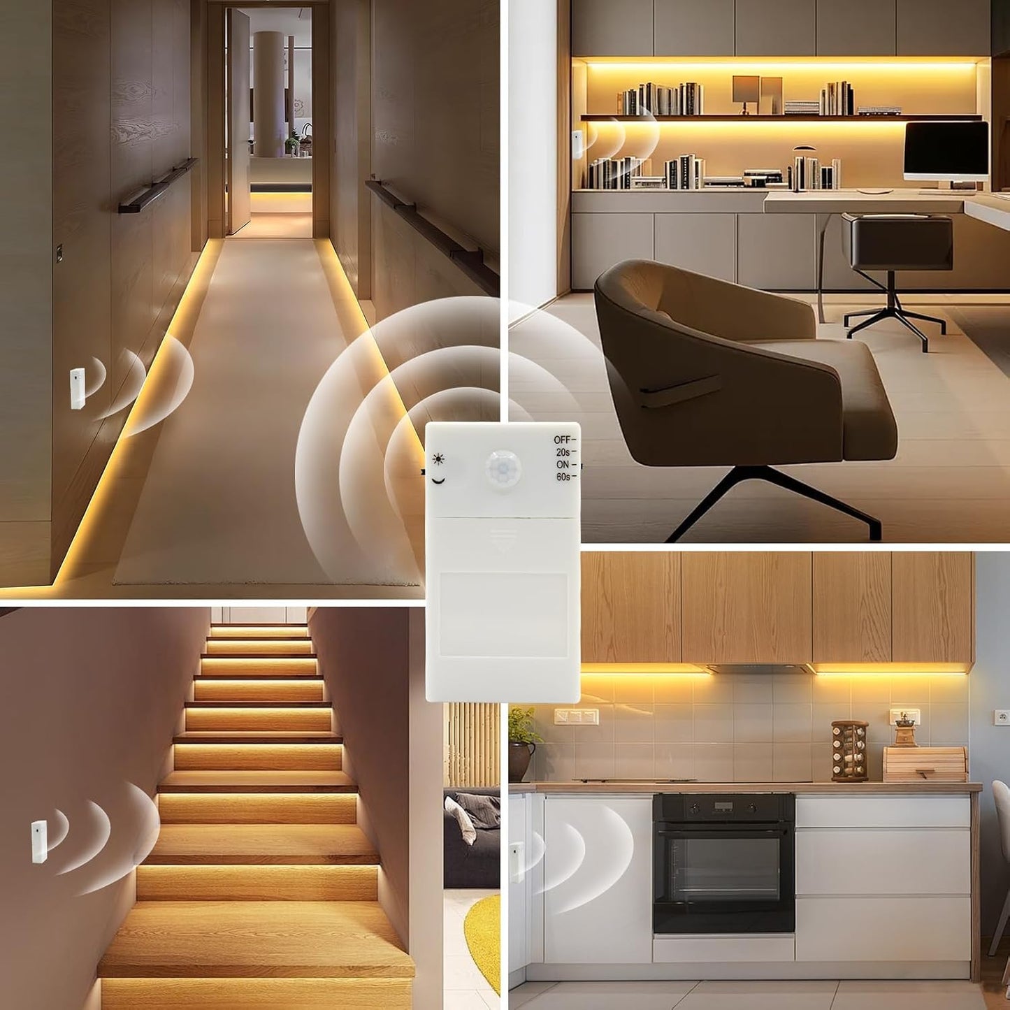 2 Pack Battery COB Motion Sensor Strip Lights with Day & Night Modes | 6.6Ft 640 LED Under Cabinet Flexible Tape Lights for Bedroom Kitchen Stair Shelf, 6000K Cool White