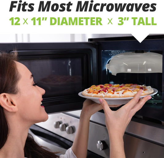 HOVER COVER Tall Magnetic Microwave Splatter Cover for Food, 12-Inch - Gray | Highest Power Magnetic Grip, BPA-Free Food Lid, Upgraded Handle, Vented Plate Guard, Dishwasher Safe, Space-Saving Storage