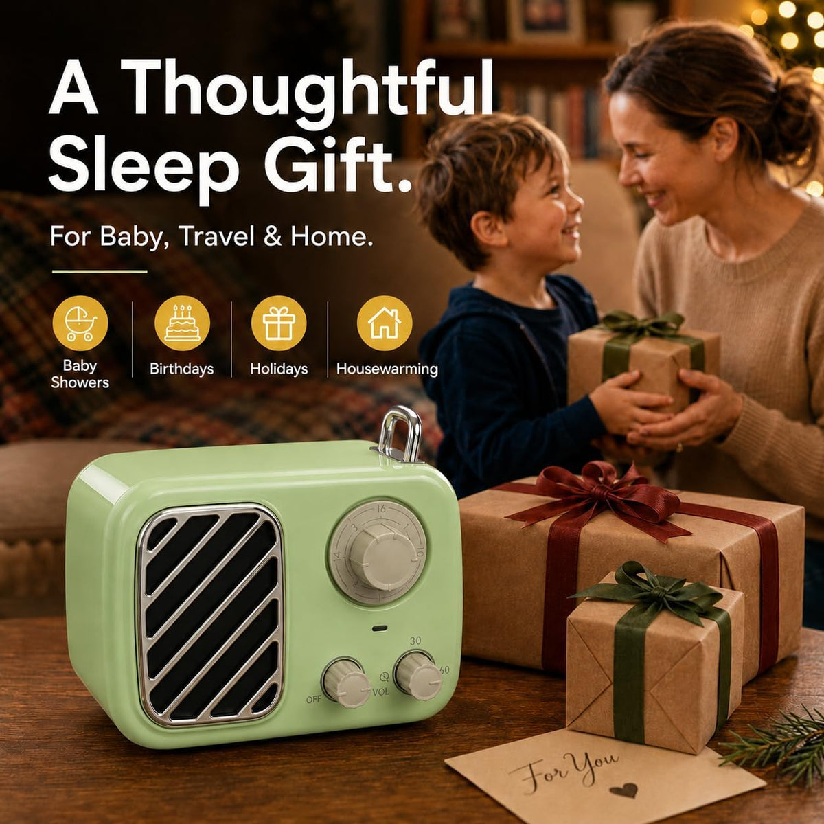 Portable White Noise Machine with Rich Sound, Non-Looping Sleep Sounds,Yellow