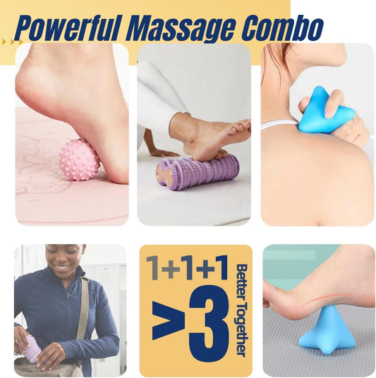 Foot Massage Ball & Foot Roller 3-in-1 Set, Plantar Fasciitis Relief, Portable Dual-Roller Massager, Stimulates & Activates Plantar Nerves, Relieves Foot Pain and Soreness, Improves Blood Circulation