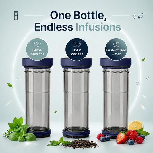 VIVA Recharge Tea Infuser Bottle, 16 oz Insulated Stainless Steel Travel Tea Tumbler with Infuser for Loose Leaf, Hot & Cold Tea & Coffee, Patented Steep Control, Leak-Resistant Lid - Mustard