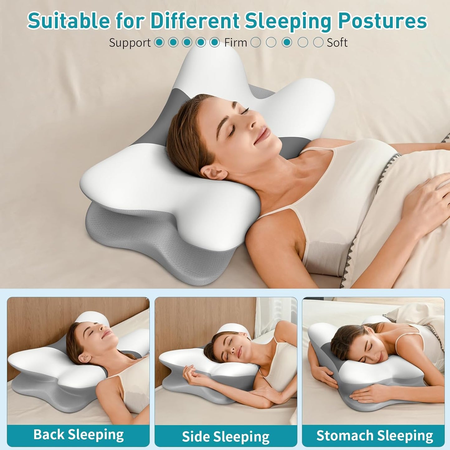 Cervical Neck Pillow for Pain Relief - Ergonomic Memory Foam Pillows | Contour Side Sleeper Pillow for Neck Support, Orthopedic Pillow for Sleeping, Bed Pillow for Sleepers, Grey