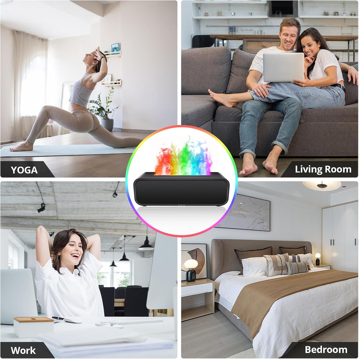 Colorful Flame Air Aroma Diffuser Humidifier, Upgraded 7 Flame Colors Noiseless Essential Oil Diffuser for Home,Office,Yoga with Auto-Off Protection 180mL (8Hours Black)