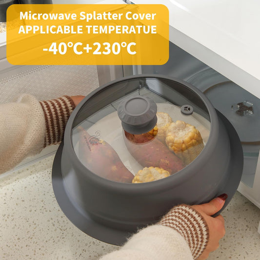 Collapsible Microwave Splatter Lid with Vented Tempered Glass Cover Wok Lid for Microwave Safe, Stockpot Steamer Pot Pan Round Bowl Plate 5" 6" 7" 8" 9" 10" Universal Multifunction Silicone Cover